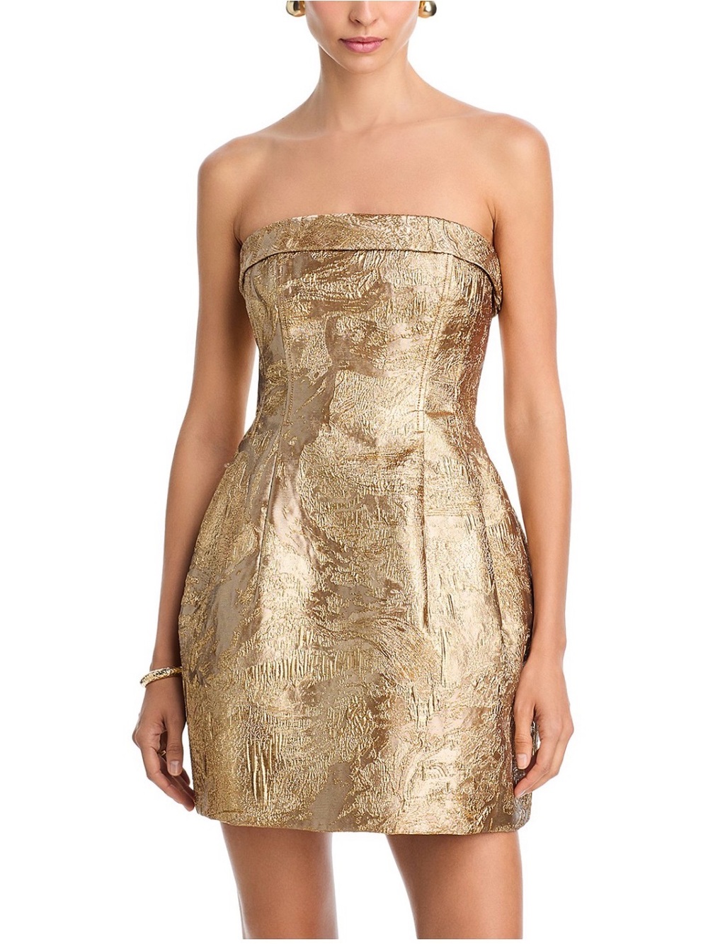 NWT SIMKHAI Ariani Strapless Gold Metallic Jacquard Mini Dress Size 12